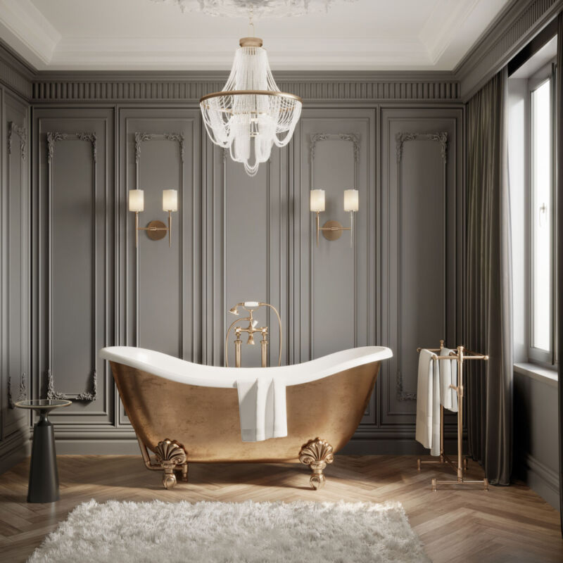 3d Classic luxury chic grey bathroom with moldings on the wall,
