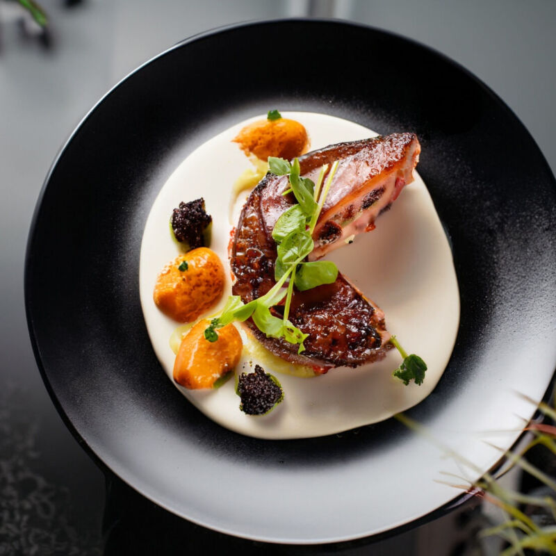 food elegant expensive dish plate dark black gourmet dinner chef